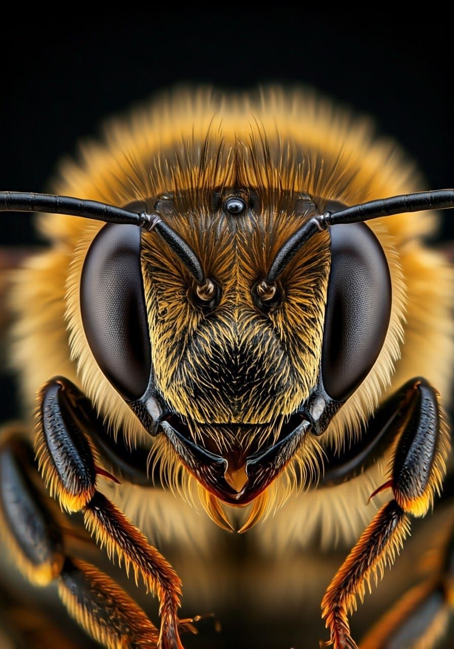 Hyper-Realistic Bee Portrait in Vibrant Bokeh