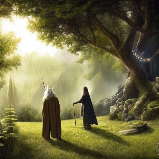 Gandalf and Frodo in a Detailed Glade