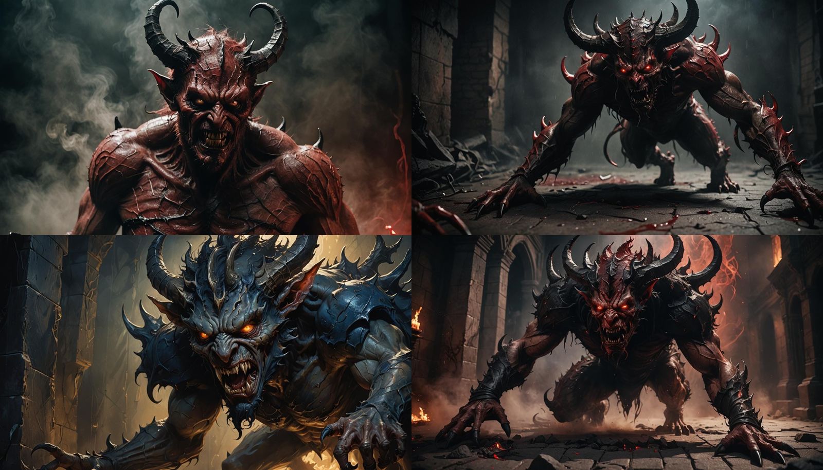 Horrific Horned Demon Crawling from Darkness