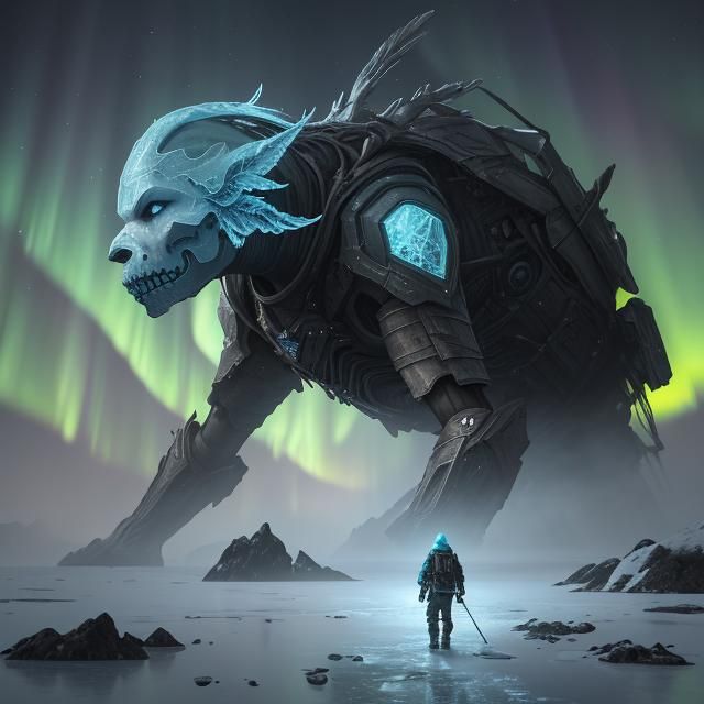 Young Inuit Woman Hunting Under Aurora Borealis