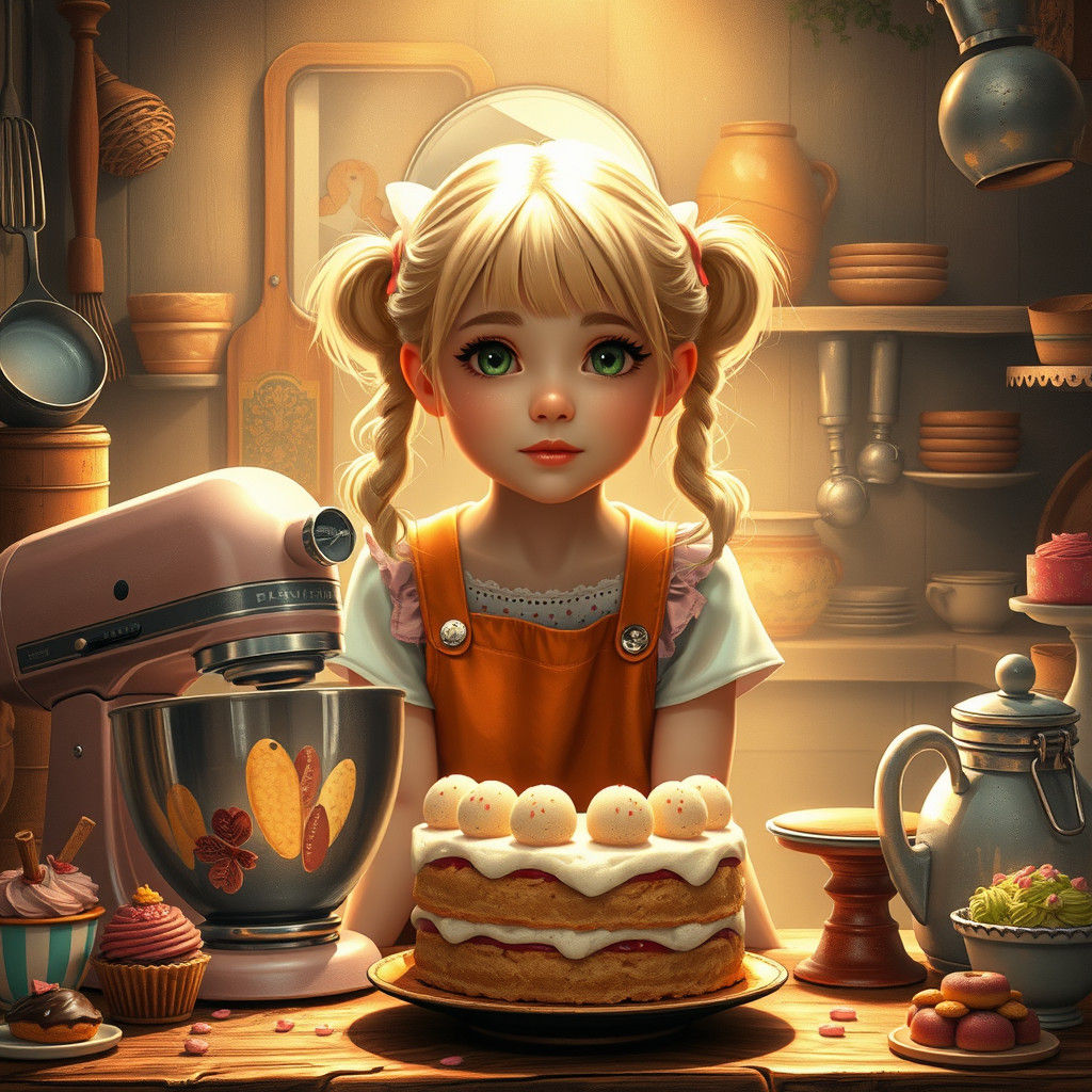 Enchanted Bakery Scene with Girl Baking, Matte Painting