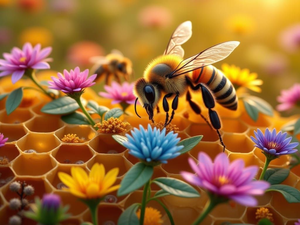 Fantasy Beekeeper in a Dreamlike Beehive Scene