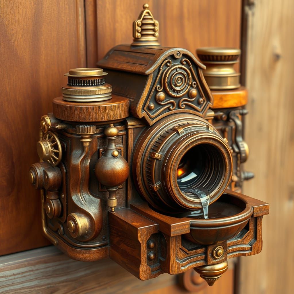 Steampunk Camera Birdhouse with Water Basin