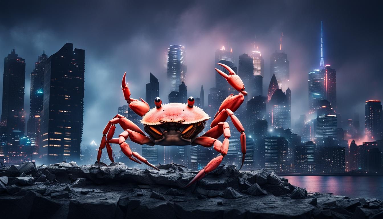 Giant Crab of Destruction in Cyberpunk Cityscape