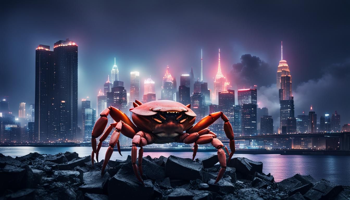 Giant Crab of Destruction in Cyberpunk Cityscape