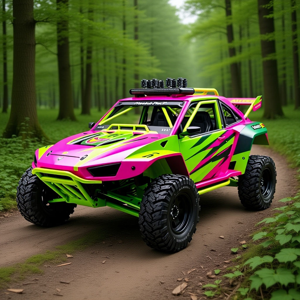 Pink and Green 4x4 Rally Car for Off-Road Racing