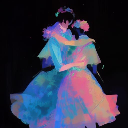 Colorful Monster Couple in Anime-Inspired Minimalist Style