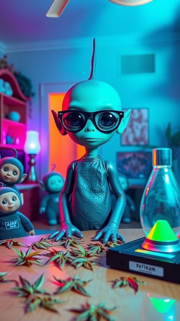 Psychedelic Alien in Synthwave House with Teletubbies