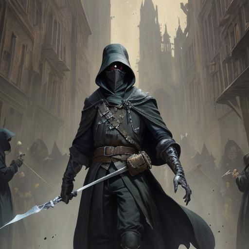 Plague Doctor Confronts a Ghost in Dark Fantasy Style