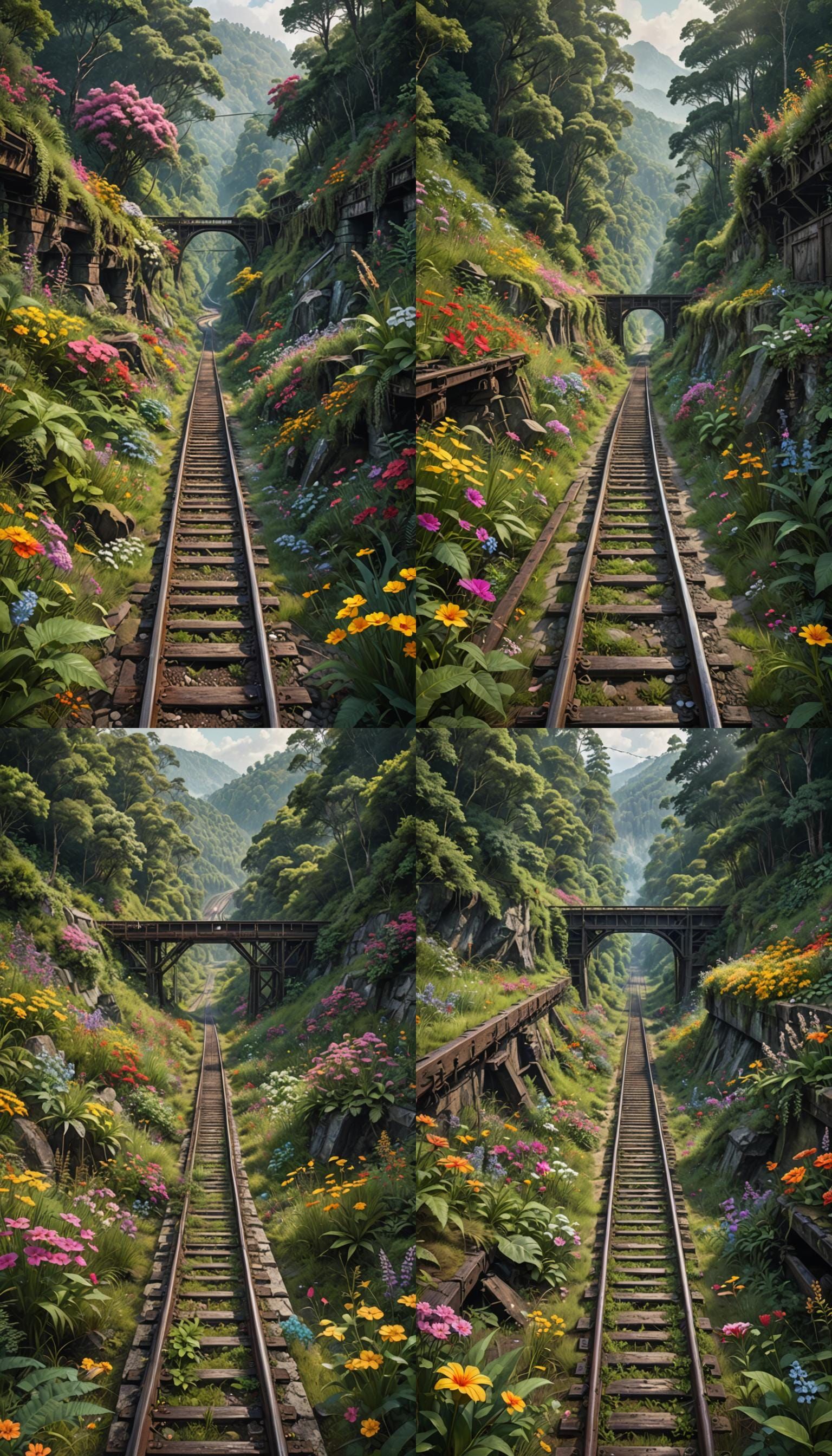 Overgrown Railroad Through Jungle Valley