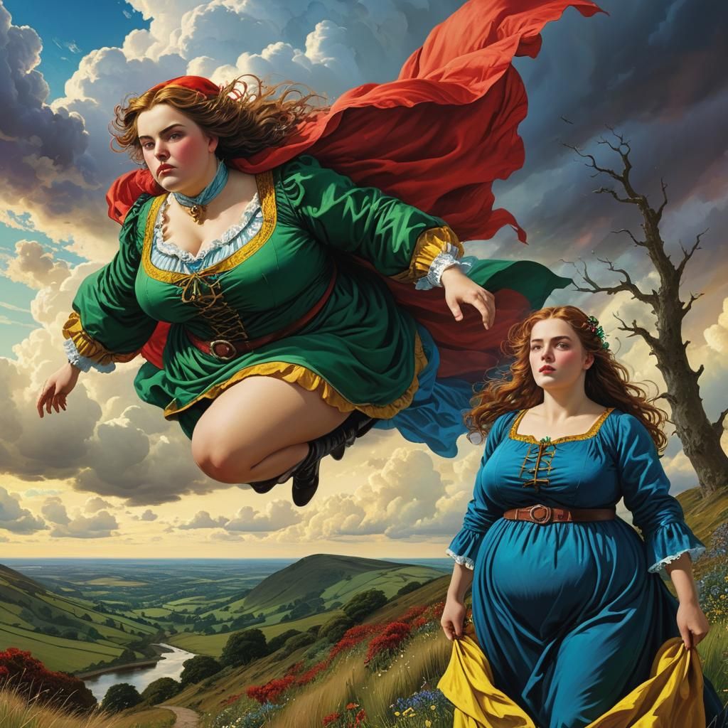 Dreamy Plus-Sized Woman in Hyperrealistic Comic Art