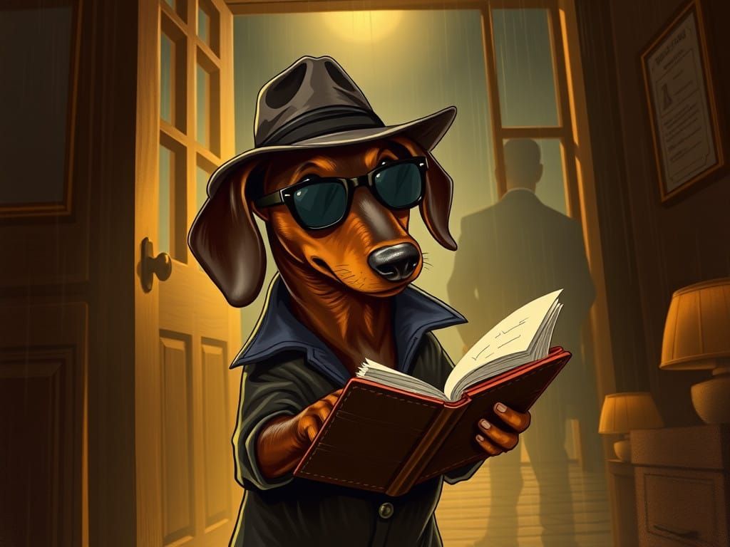 Dachshund Detective in Film Noir Style