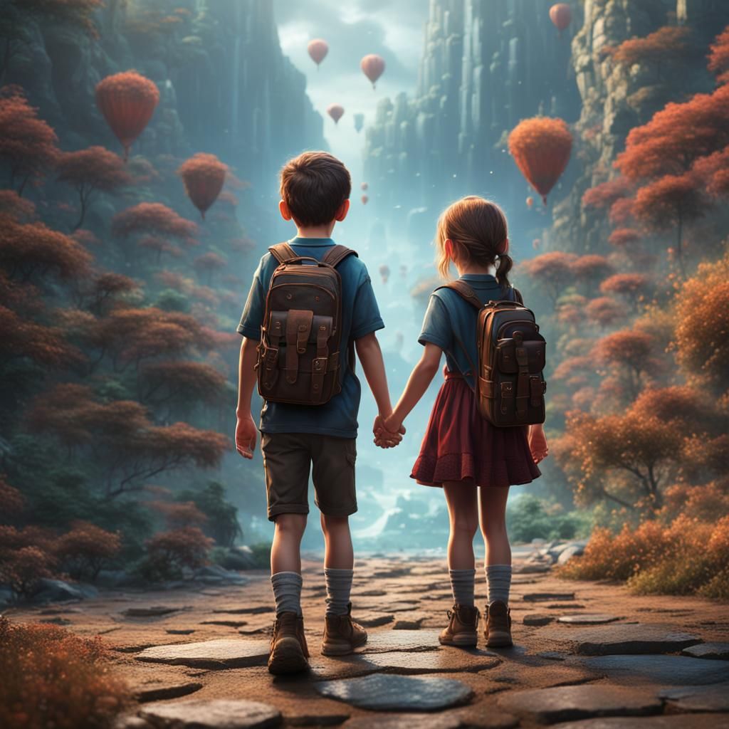 Fantasy Art of Children Holding Hands