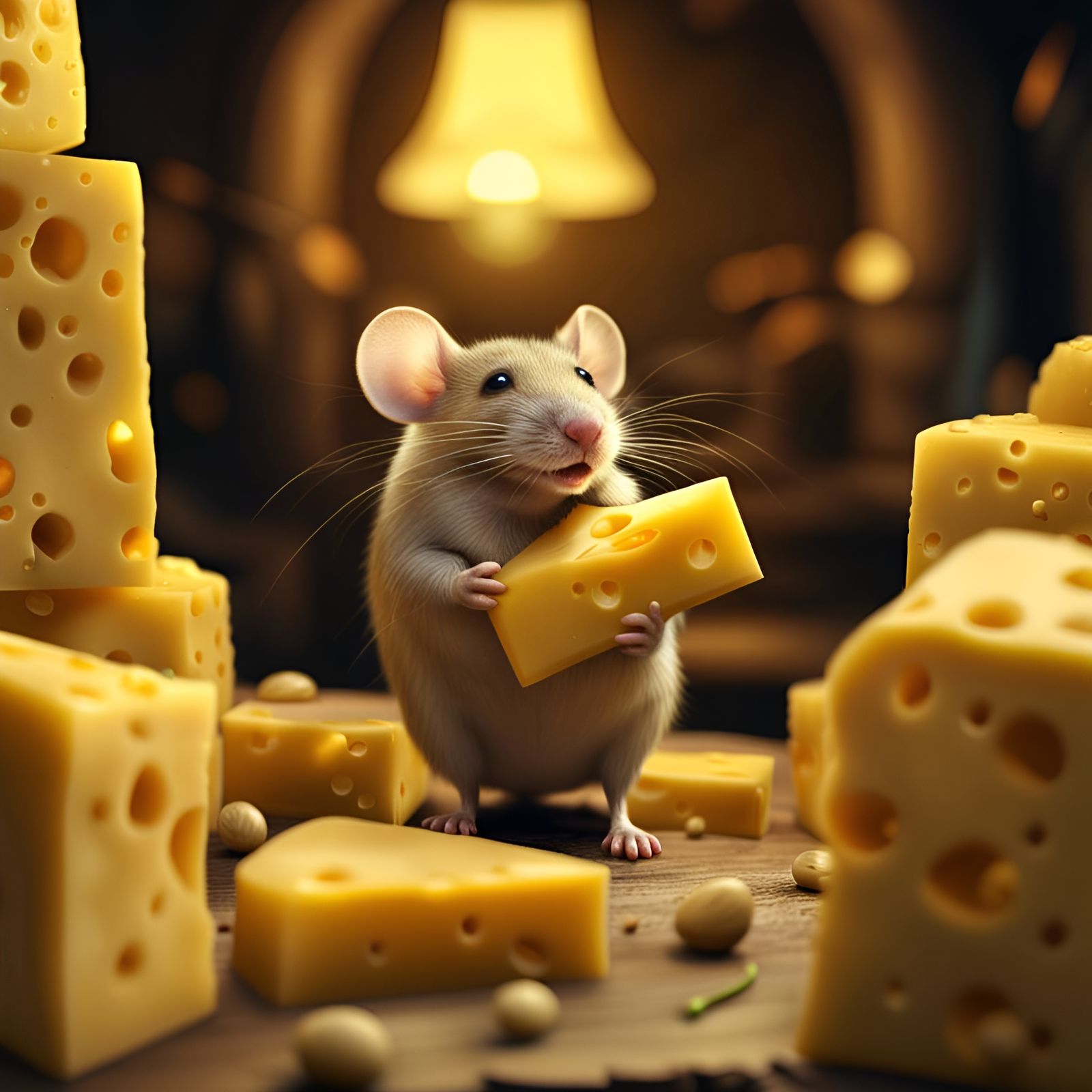 Happy Mice Feast on Cheese in Medieval Style