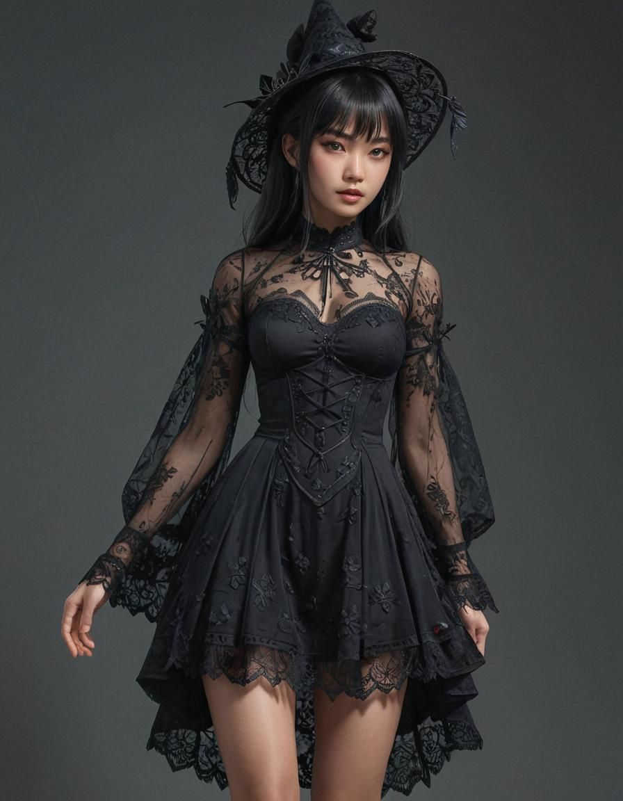Vietnamese Woman in Lace Dress: 3D Anime Art