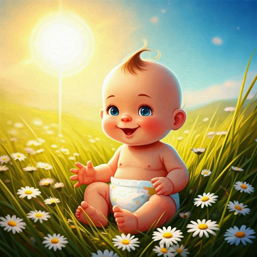 Whimsical Baby Doll in Vibrant Meadow