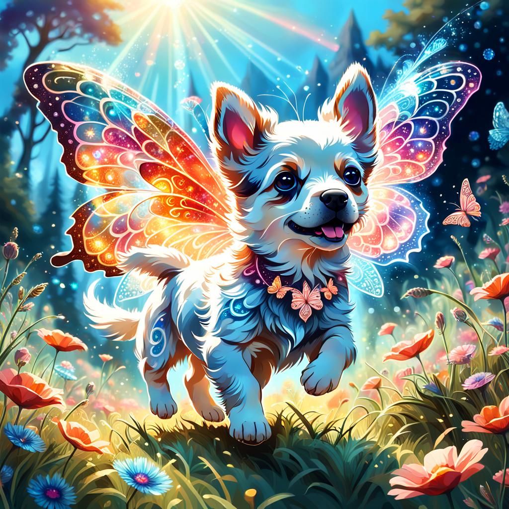 Puppy and Butterfly in Magical Meadow