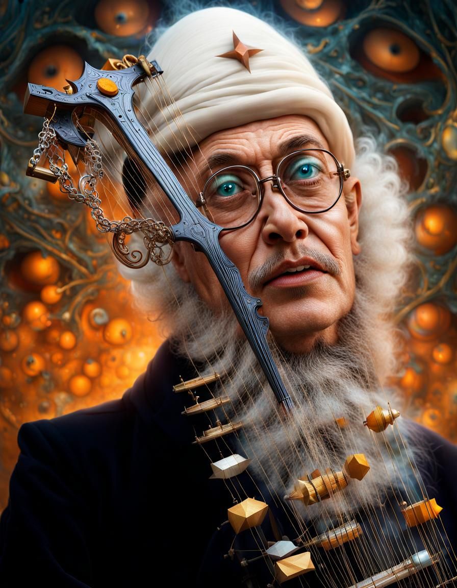 Magical Zither Player in Bizarre Surreal Landscape