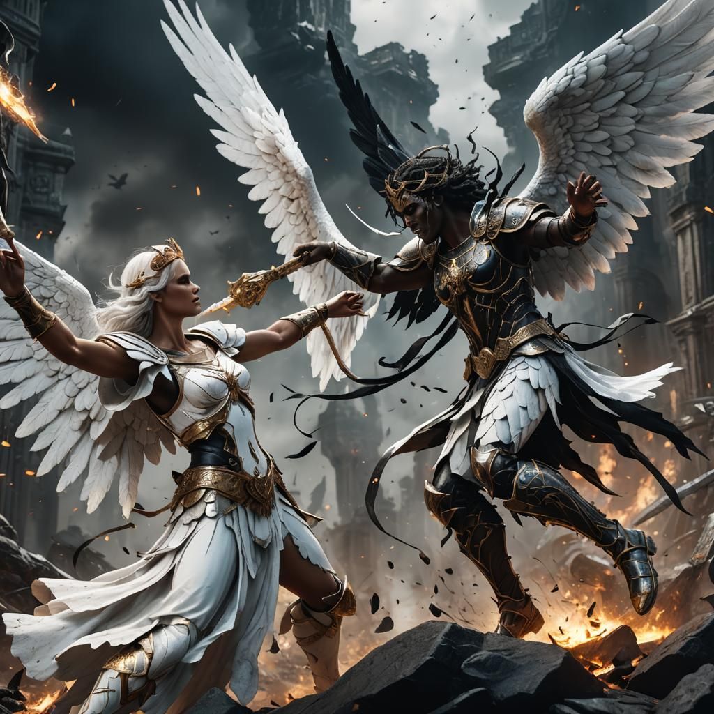 Angel Battle: Light Versus Dark, Detailed Matte Painting