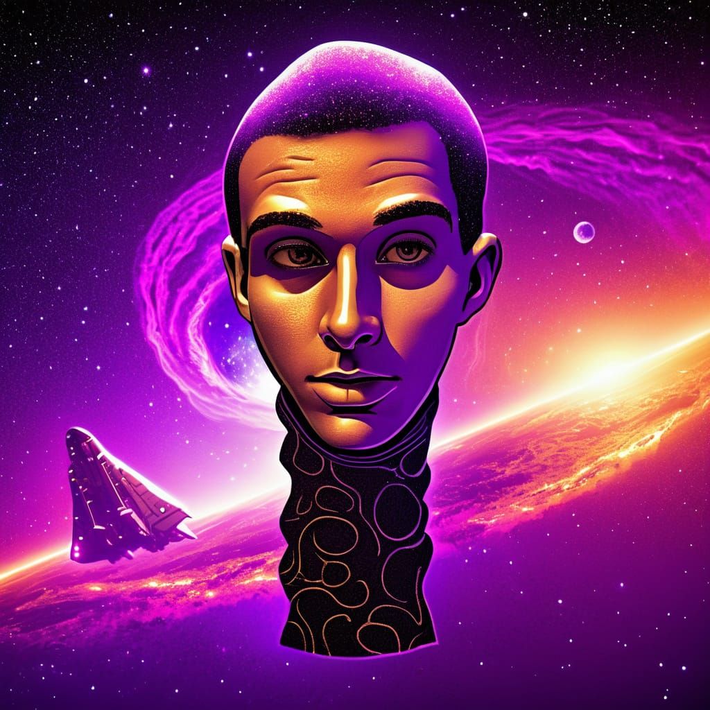 Astronaut Explores Giant Whale Spaceship Among Nebulae