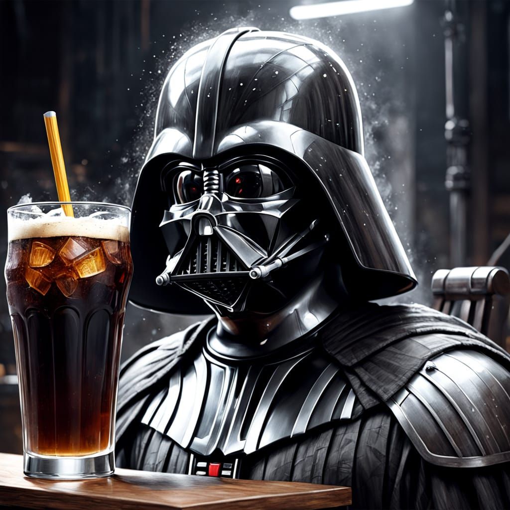 Darth Vader Enjoys Rootbeer In Detailed Charcoal Sketch