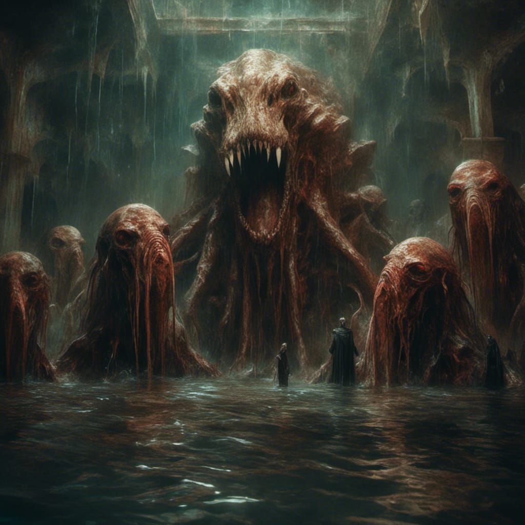 Medieval Nobles Adoring a Gigantic Creature