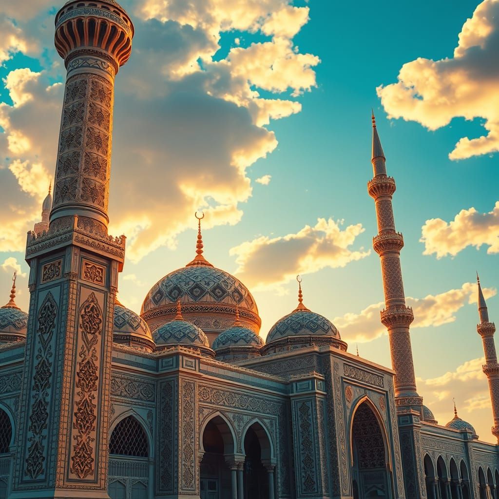 Mosques and Minarets in Vibrant Azure Sky