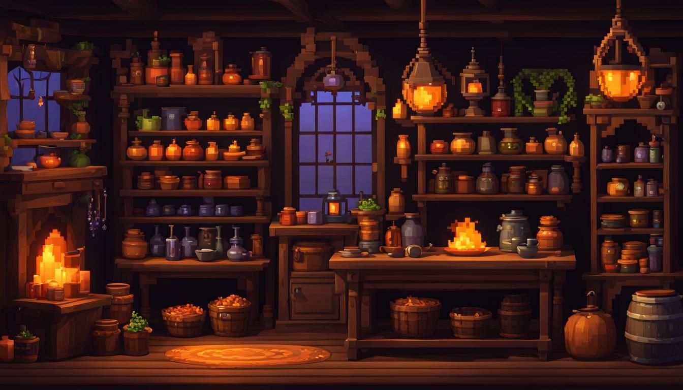 Detailed Pixel Art Witch Shop Interior