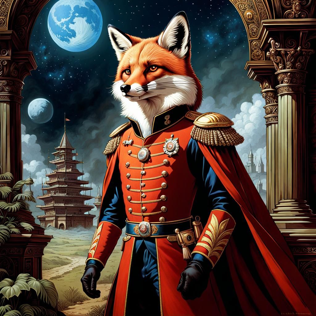 Fox Captain in Royal Uniform: Fantasy Art