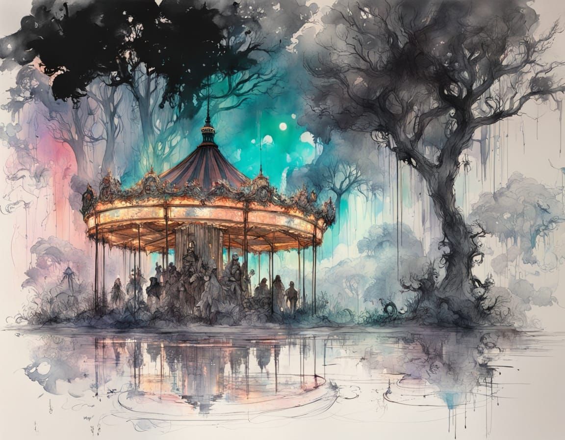 Mystical Carousel with Fantastical Beasts in Luminescent For...