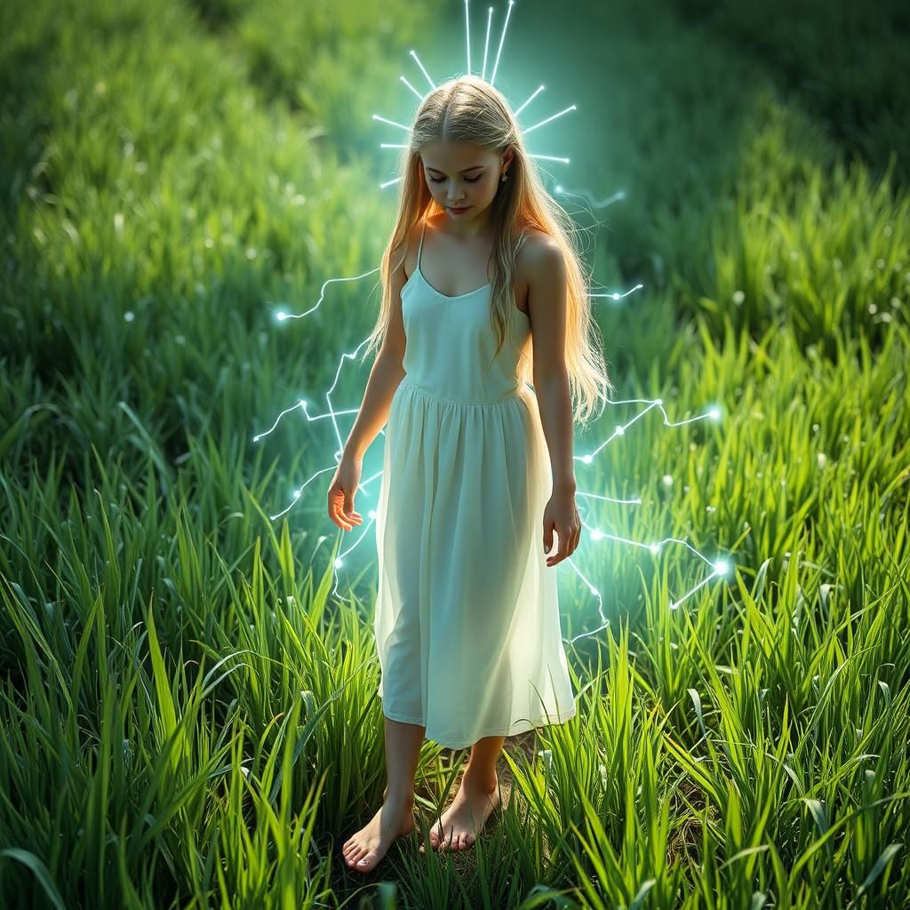 Ethereal Woman Connected to Earth Through Energy