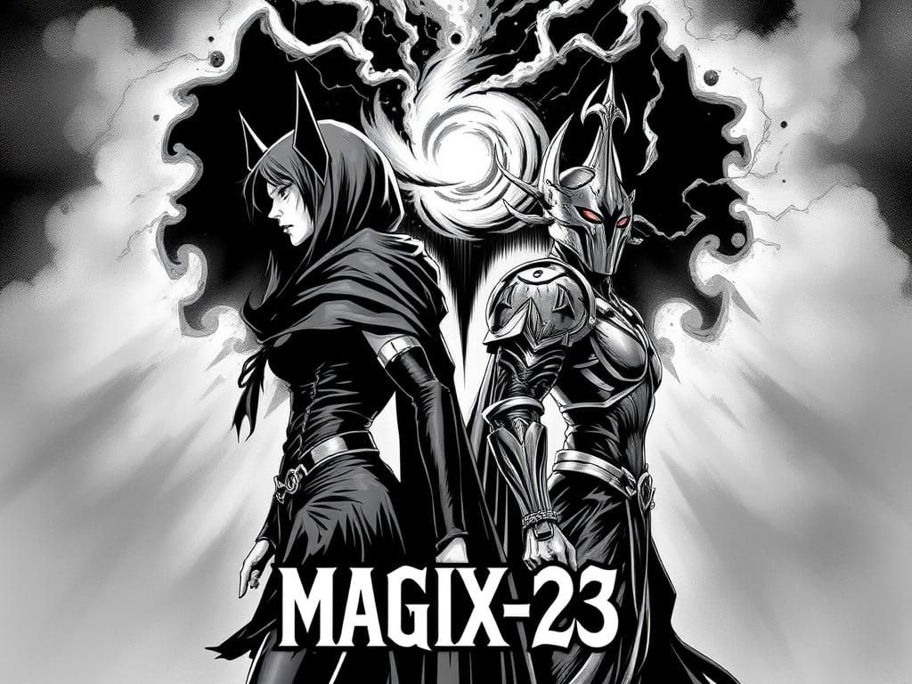 Surreal Heroes Gaze Up at a Swirling Limbo Portal in a Dark,...