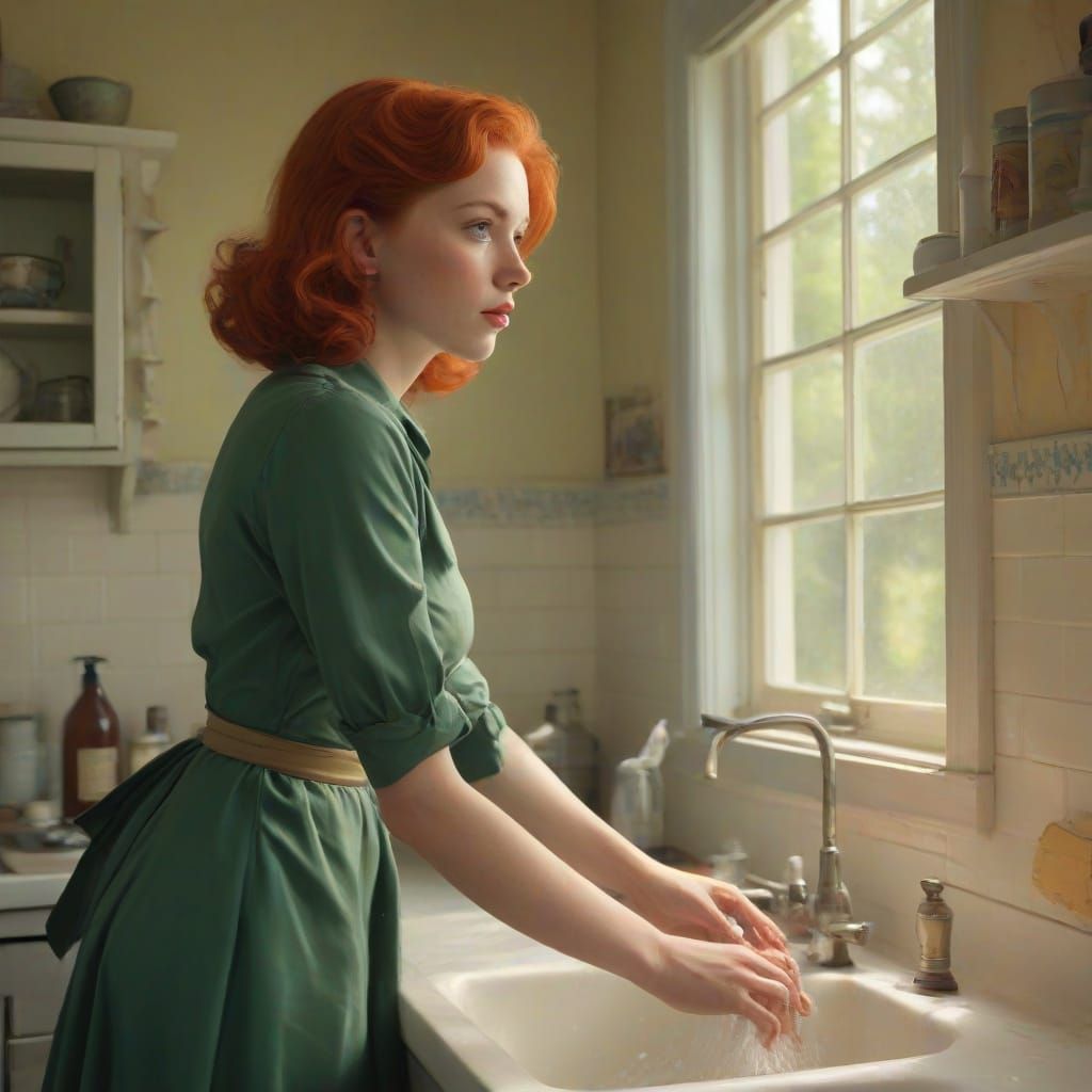 Sultry 1940s Housewife Lost in Domesticity