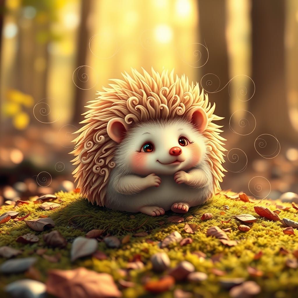 Whimsical Hedgehog in Zentangle-Inspired Forest Setting