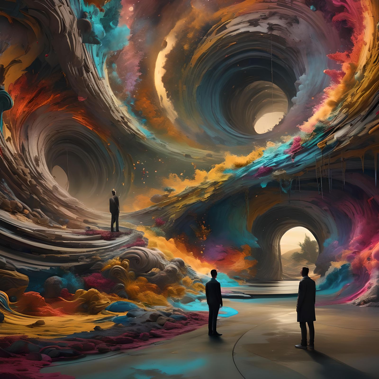 Surreal Dreamscape on Floating Concrete Platform