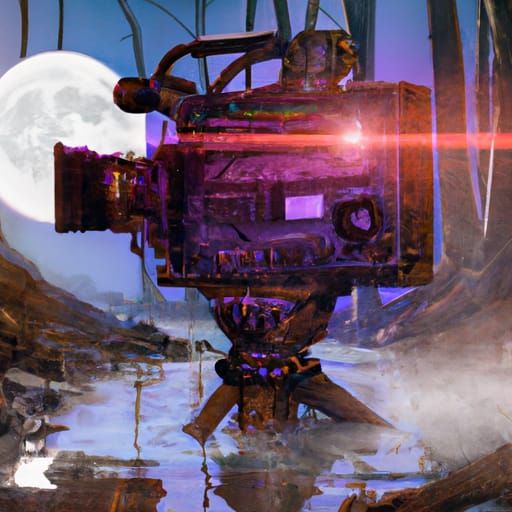 Retro Camcorder Sinking in a Dark Forest