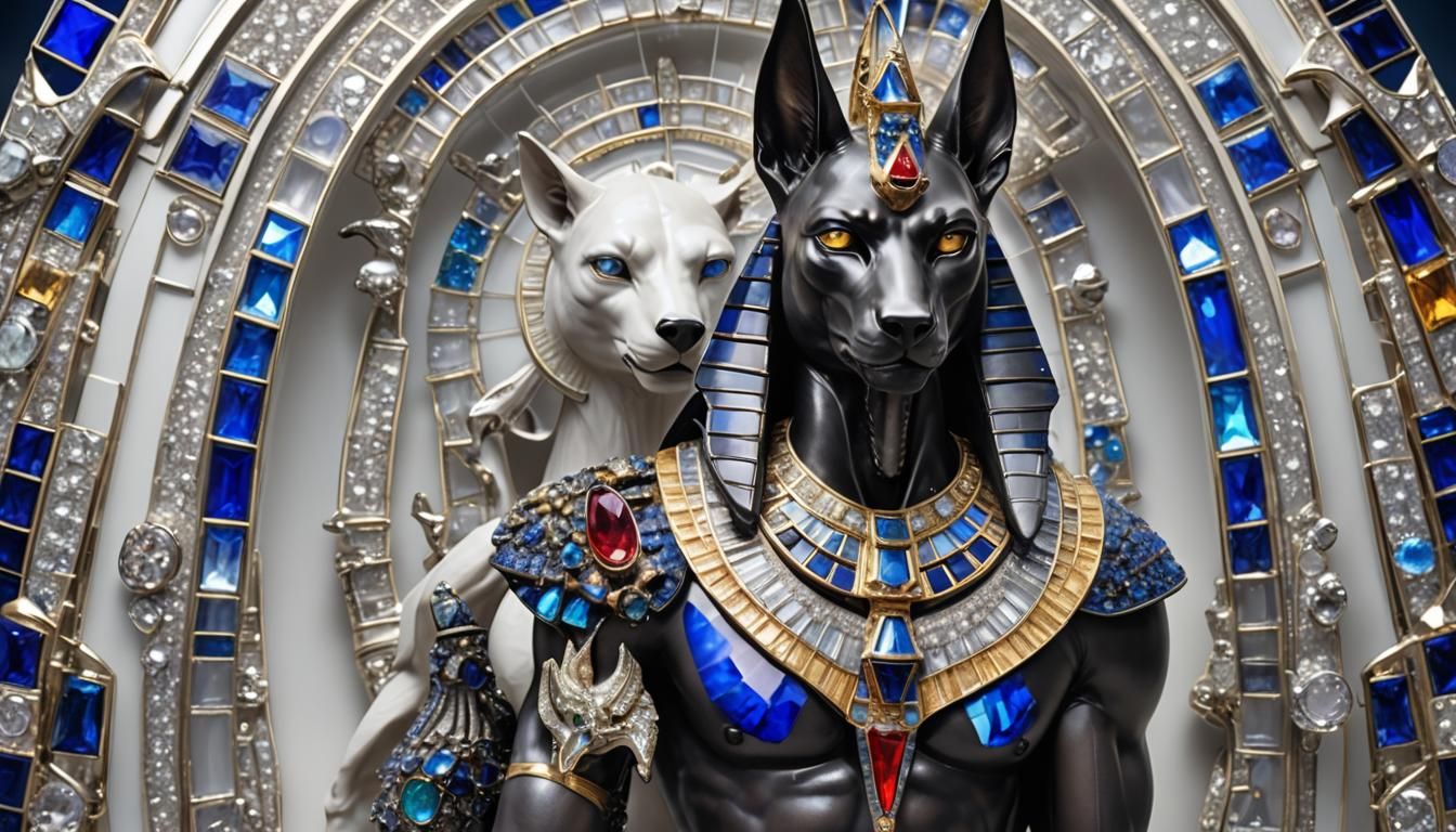 Anubis Brooch: 3D Silver Jewelry with Gemstones