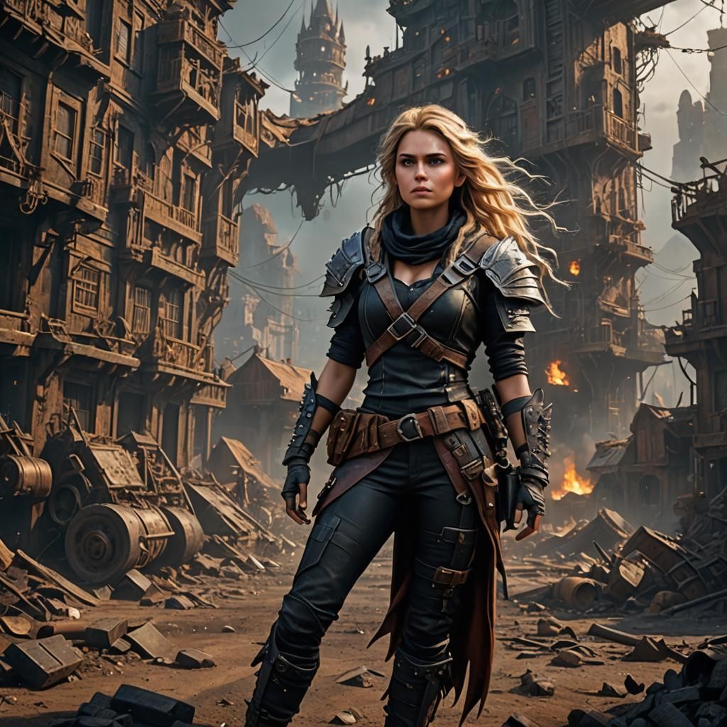 Rapunzel as Post-Apocalyptic Raider, Detailed Matte Painting