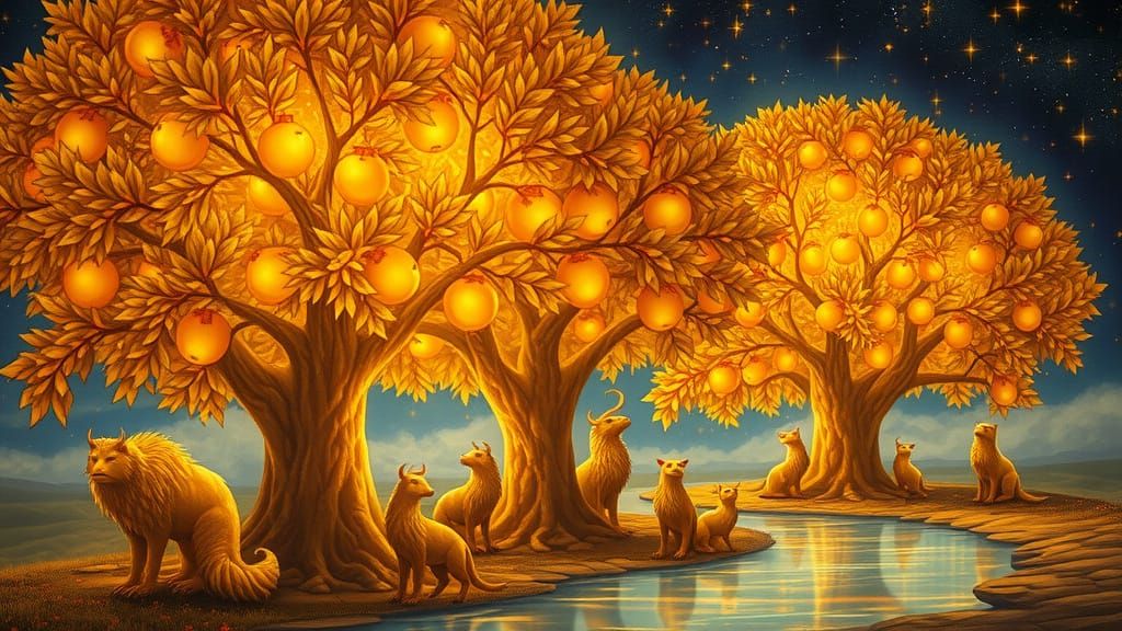 Golden Pomegranate Trees in Enchanted Realism