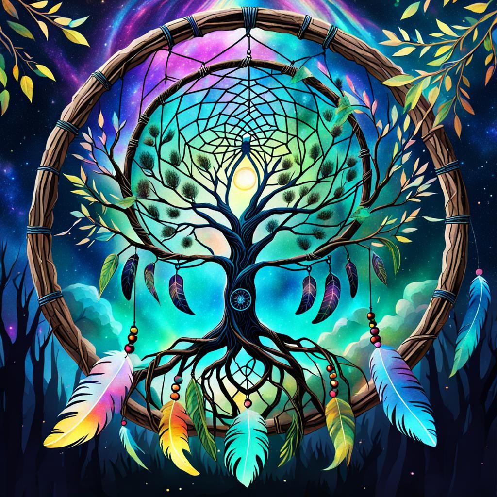 Dream Catcher with Willow Tree: Astral Illustration