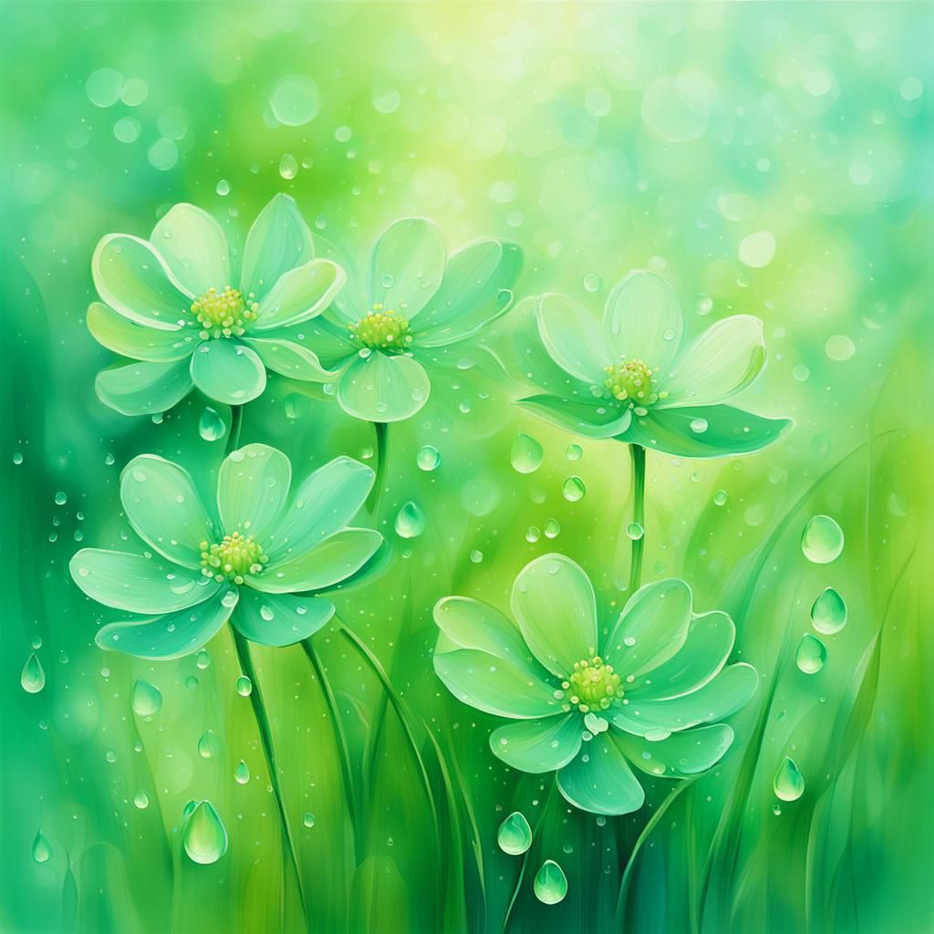 Impressionist Green Flowers in a Serene Garden