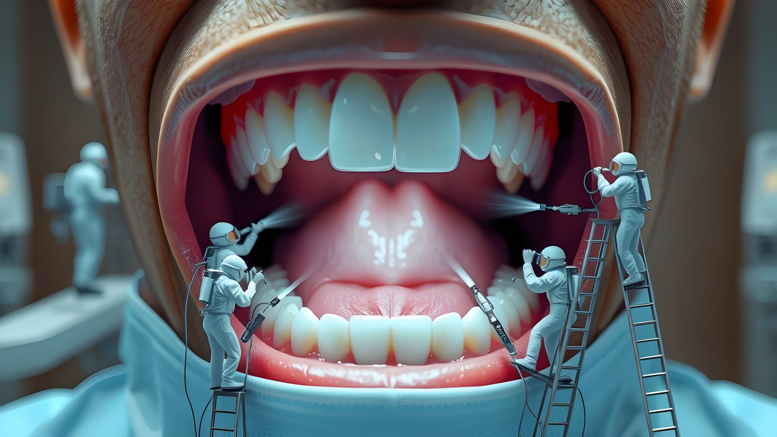 Hyperrealistic Close-Up: Miniature Workers Clean Perfect Tee...