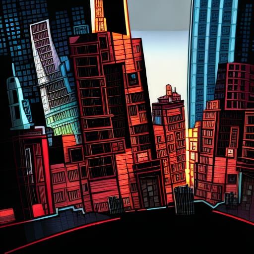 Cubist Science Fiction City in Comic Book Art