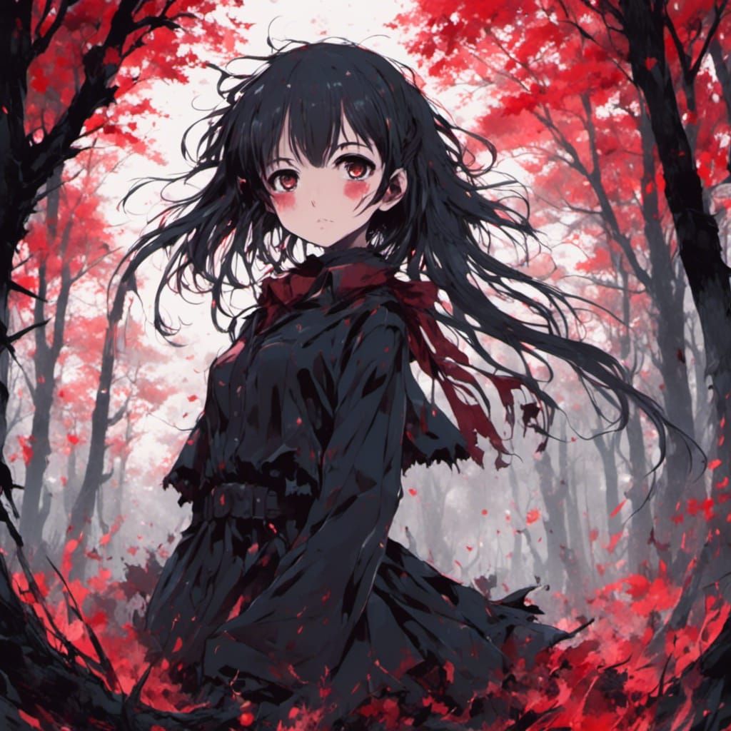 Dark Horror Forest in Anime Style