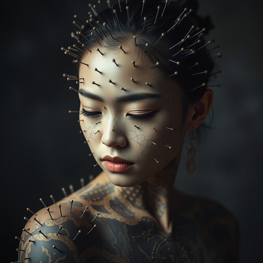 Acupuncture Woman in Hyperrealistic Cinematic Style