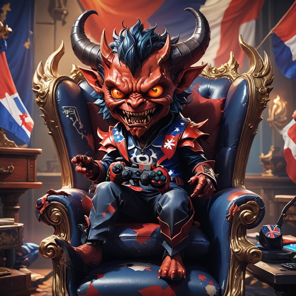 Chibi Demon Gamer in Hyperrealistic Splash Art