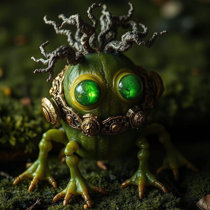 Surreal Pickle Pet Crawling Through Swamp