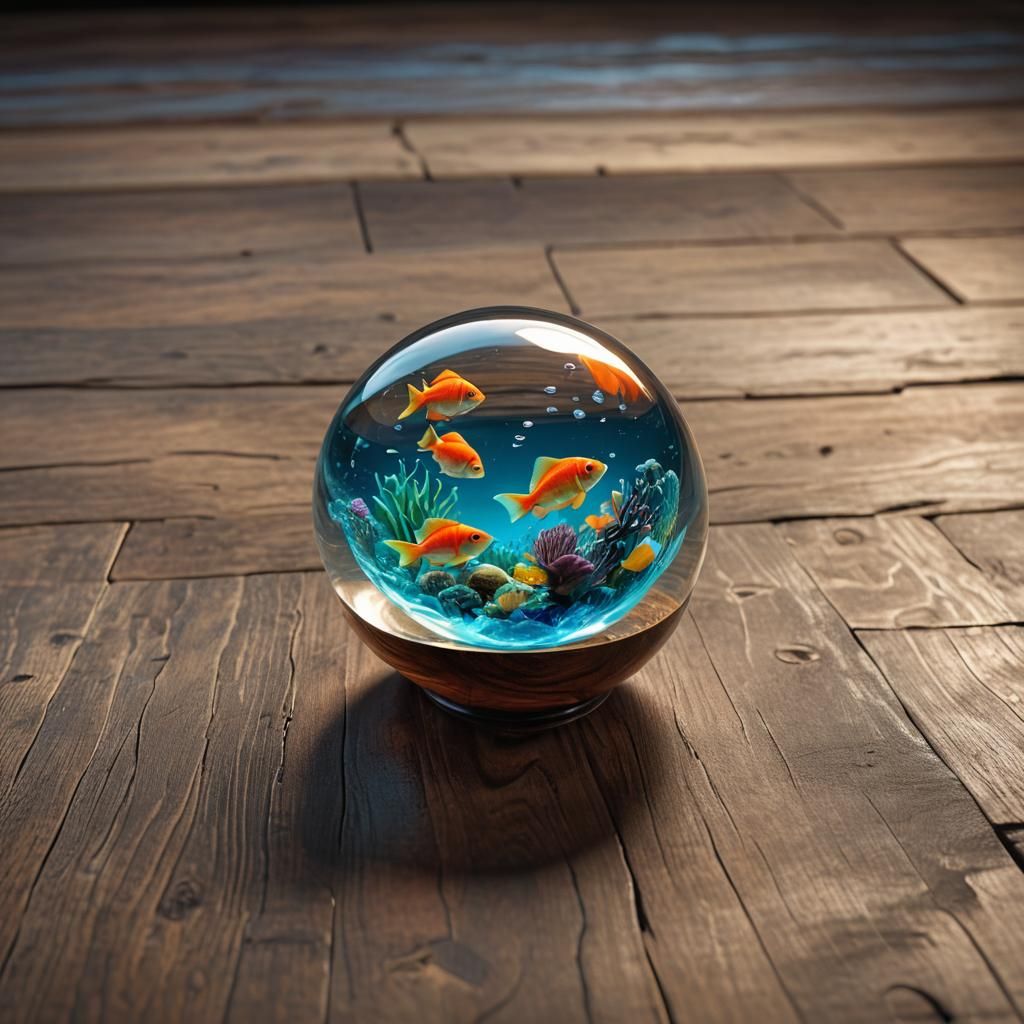 Glowing Ocean Orb Paperweight in Digital Glass Art
