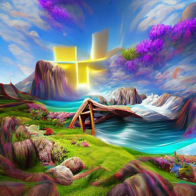 Jesus in Beautiful Landscape: Digital Acrylic Art