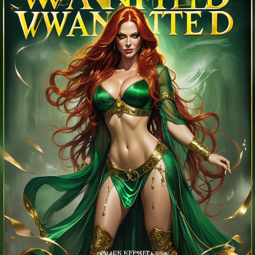 Wanted Poster: Enchantress with Flowing Red Hair